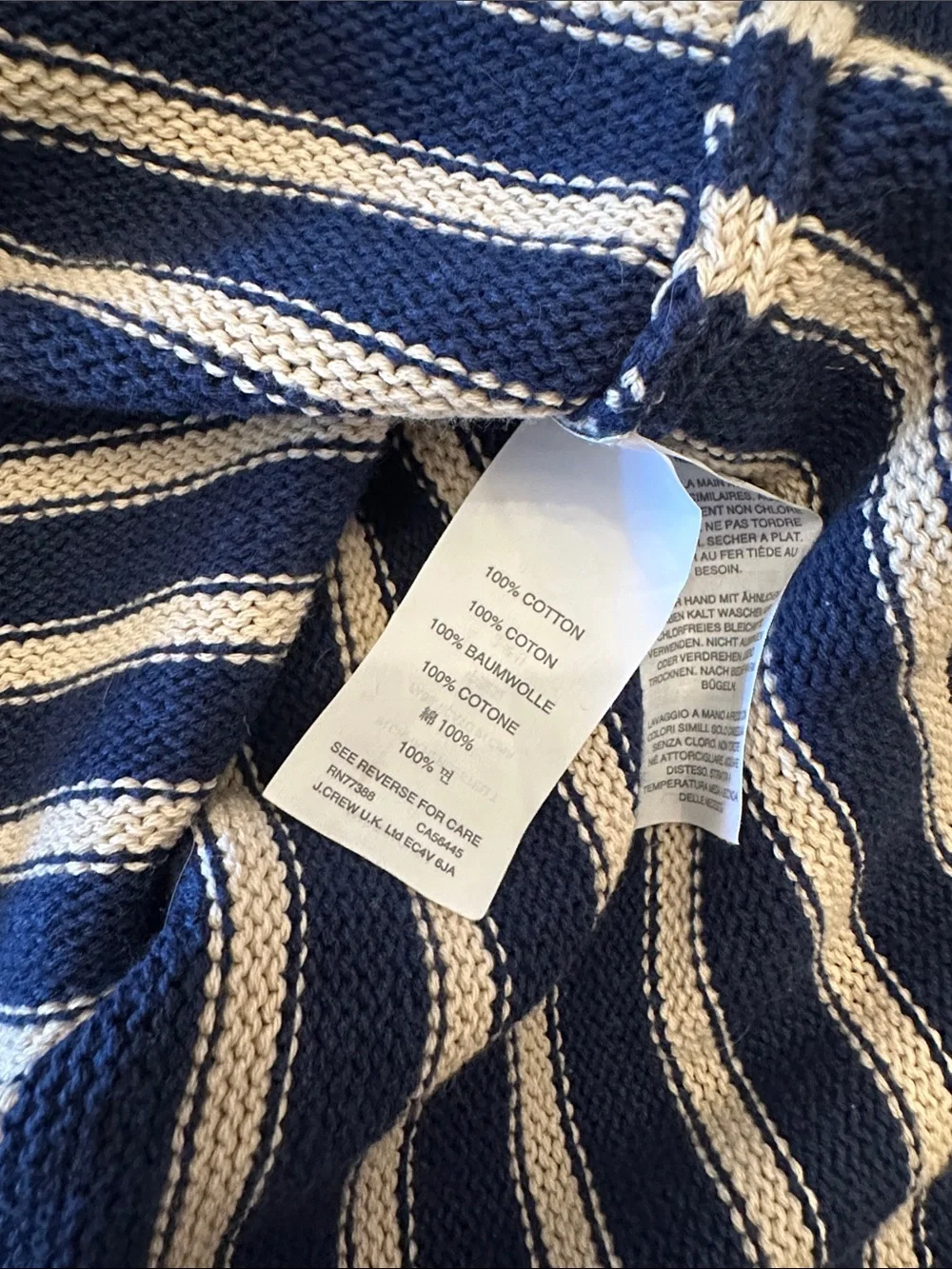 J. CREW Men's Navy and White Stripe Hooded Pullover Shirt
